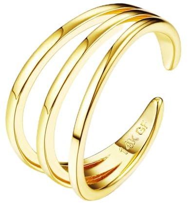Morfetto Anillos de Dedo del Pie Rellenos de Oro de 14K para Mujer, Anillos de Meñique Abiertos Ajustables, Banda Enorme CZ, Anillos de Oro de Tres Filas, Joyería para Pies Triple