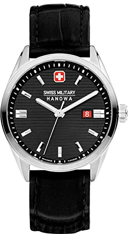 Swiss Military SMWGB2200104 - Reloj analógico de Cuarzo para Hombre con Correa de Piel, Negro, Correa