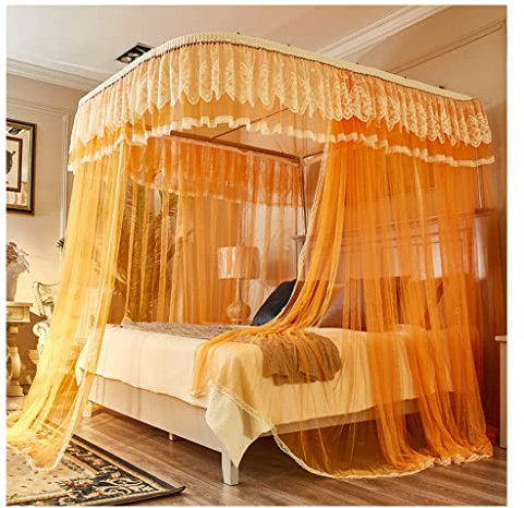 OKUOKA Betthimmel, U-förmiges Princess-Wind-Moskitonetz, verdunkelnd, Wind- und staubdicht, mit Edelstahlhalterung (Farbe: A2, Größe: 180 x 220 x 210 cm)