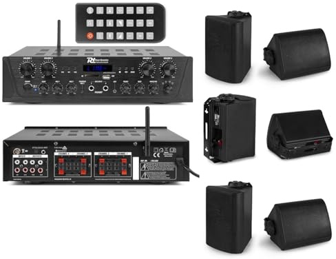 FILODIFFUSIONE AUDIO CON AMPLIFICATORE 4 ZONE VOLUME SEPARABILI + CASSE AUDIO DA PARETE NERE O BIANCHE (6 CASSE GRANDI NERE DA ESTERNO)
