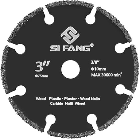 SI FANG 3 Inch Cut Off Wheel Carbide Multi Wheels, 3/8 Arbor Angle Grinder Wood Cutting Disc Blades Die Grinder Tool Attachments - Cut on Laminate, Plastic, Wood with Nails, Plaster,1 Pcs