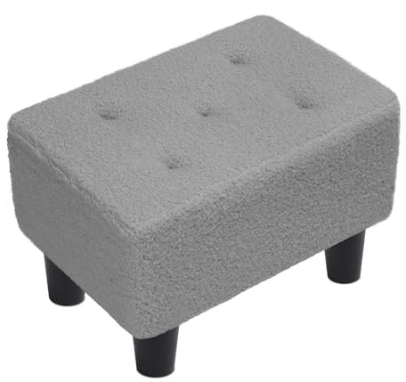 ABHENG Kleiner Fußhocker, Teddy Samt Fußstütze, Schuhwechselhocker für Wohnzimmer, Schlafzimmer, 36 x 25 x 26 cm, Taubengrau, ASND52G