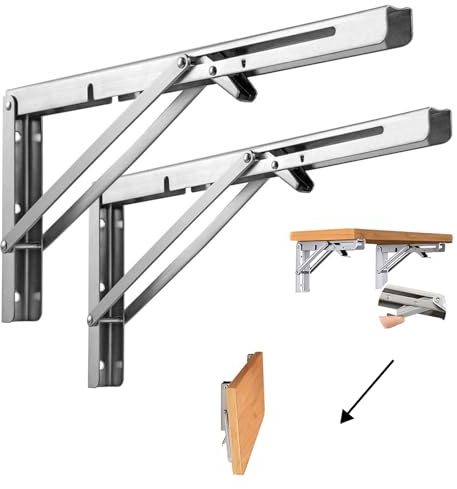 300mm Équerre Pliante Étagère, 2 Pièces Support Console Etagere Pliable，Charge maximale : 60 kg - Console Murale Pliante Peu Encombrante Pour étagères, Tables, Bricolage