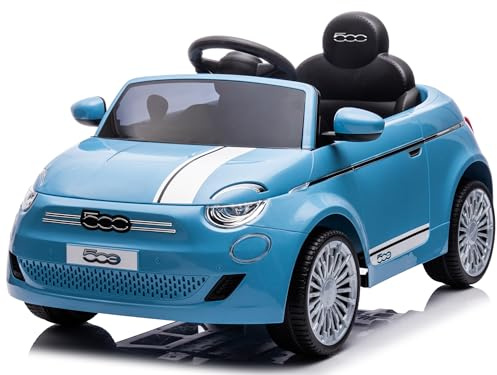 Macchina Elettrica per Bambini 12V Fiat 500 Auto Giocattolo Full Optional con Telecomando Parentale Soft Start e Cintura di Sicurezza Blu