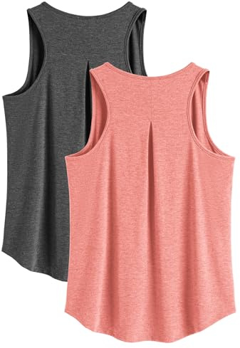 PINSPARK Sport linne dam yoga sport topp snabbtorkande ärmlös brottarrygg sport topp sommar andningsbar fitness löpning skjorta jogging gym linne 2-pack, Mörkgrå/rosa, XXL