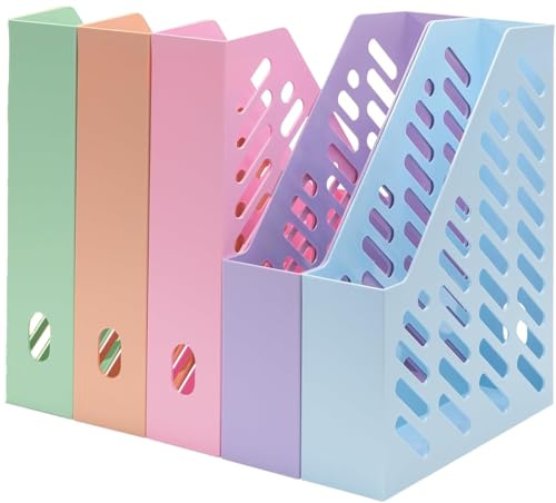 Generisch Stehsammler klassisch mit Griffloch, für Zeitschriften, Unterlagen, Kataloge, Prospekte, Prospekte uvm. Zur Aufbewahrung von Unterlagen DIN A4. Klassisch modern. (Sortiert Pastell, 5er Set)