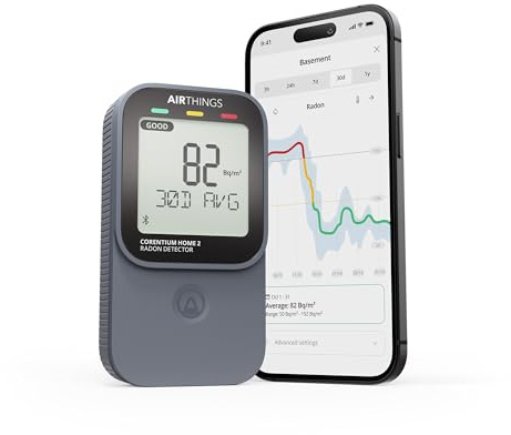 Airthings 325 Corentium Home 2 Smart Digital Radon Detector - Portable and Easy-to-use Radon Testing with Bluetooth connectivity and Humidity & Temperature Sensors