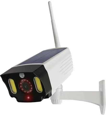 JUSTOP Dummy CCTV Camera, Solar Powered, LED Security Flood Lights With PIR Motion Sensor, Waterproof Outdoor Use - White