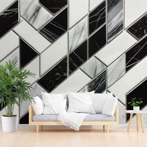 Gaqinhh Mur Marbre Noir blanc Papier Peint Panoramique, Marbre Abstrait Papier Peint Intissé, Esthétique Moderne Tapisserie Murale Cuisine Salle de Bain, Décoration Murale Chambre, 150 x 105 cm