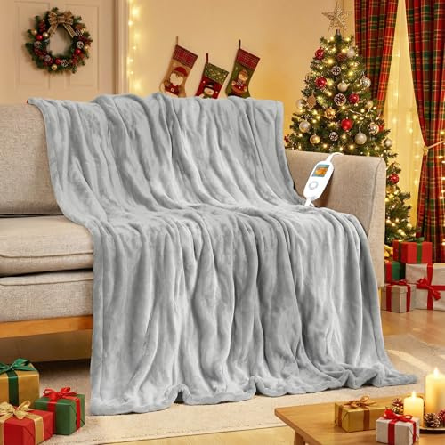 Electric Heated Blanket, Heated Throw Blanket 50 x 60 Soft Flannel Fast Heating Blanket with 10 Heating Levels 1-12 Hours Timer Auto-Off Protection Gifts for Women Men