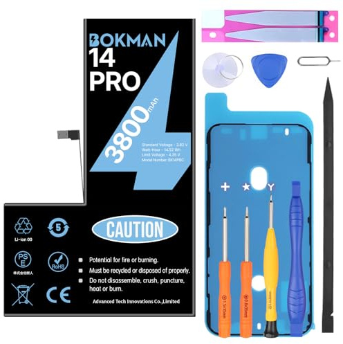 bokman Batterie pour iPhone 14 Pro,3800mAh Haute capacité Batterie avec Tous Les Kits d'outils