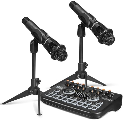 STOBAZA Profesional de Equipos para Podcast Mezclador Dj con Doble Micrófono y Tarjeta de Sonido para Streaming Grabación y Transmisión