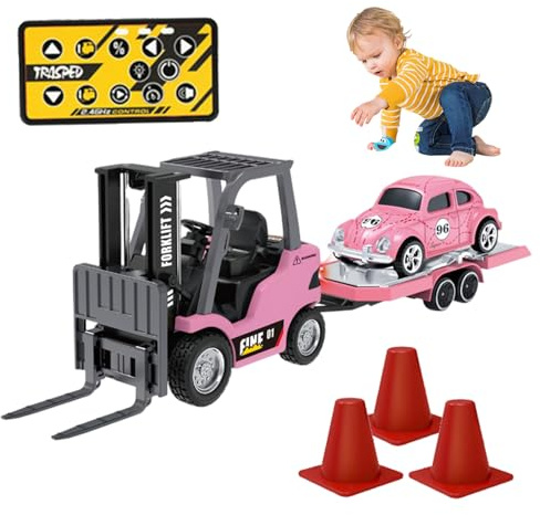 Csafyrt Mini Carrello elevatore 1/64 Divertenti Suoni realistici Mini Carrello elevatore telecomandato Ricaricabile con barricata MOV
