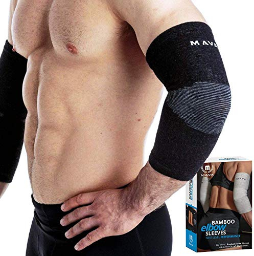 Mava Sports Elbow Sleeve Weightlifting Bamboo Charcoal Fiber Compression Support Sleeve for Tendonitis, Tennis, and Golf Elbow Relief – Reduces Elbow Joint Pai (Black,XX-Large)
