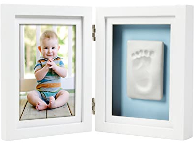Pearhead babytryck Newborn baby handtryck och fotavtryck skrivbord fotram & Impression-kit, utmärkt mors dag, baptism eller kristenande gåva, vit