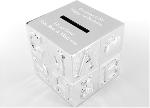 Personalised Silver Plate ABC Moneybox, Christening Gift for Boy or Girl, Custom Engraved Christening Gift, Baptism Gift, Christening Money Box Keepsake, Money Bank