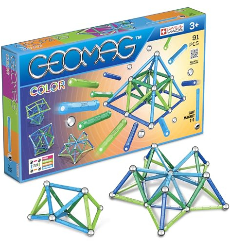 Geomag Classic Color 91 Stück Magnetisches Spielzeug für Kinder, Geschenk für Jungen und Mädchen im Alter von 5 6 7 8 9 10 11 12 13 Jahren, magnetische Konstruktionen, Kinderspielzeug