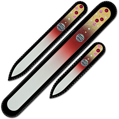 Mont Bleu Lima de Uñas de Cristal decoradas con cristales - conjunto de 3 - vidrio templado checo auténtico - Fabricado a mano en la República Checa