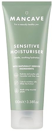 ManCave Sensitive Moisturiser 100ml for Men, Face Moisturiser | Aloe vera, shea butter, hydrating and soothing, dermatologically tested, natural, vegan