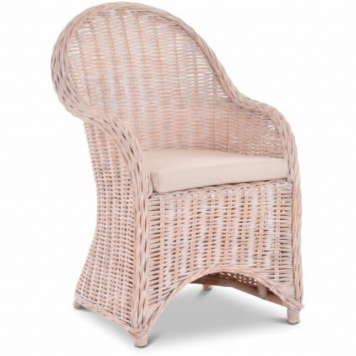 Korb-Outlet Esszimmer-Sessel Modern Alt-Weiß Korbsessel Natur-Rattan Esszimmerstuhl Rattanstuhl Korbstuhl mit Armlehne