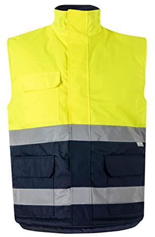 VELILLA 305902 Chaleco Acolchado Bicolor, Color Azul Navy y Amarillo Flúor, Talla XL
