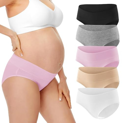 HBselect Culotte Maternité de Grossesse Femmes Enceintes de sous-vêtements Femme Culottes Berceau de Maternité Grossesse 95%% Coton, 5%% élasthanne 5pcs XL Noir+Beige+Gris+Rose+Blanc
