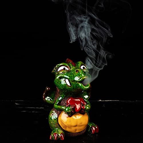 Ceramics World - Keramik Räuchermännchen - Drachen-Männchen mit Herz - Räucherfigur und Dekofigur