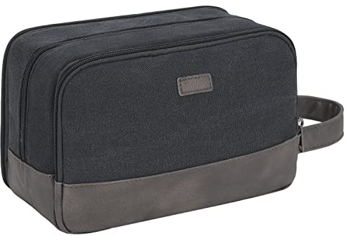 WANDF Beauty Case Uomo da Viaggio – Borsa da Toilette Impermeabile Organizer Capiente per Accessori da Barba e Igiene, con Manico Laterale (Nero)