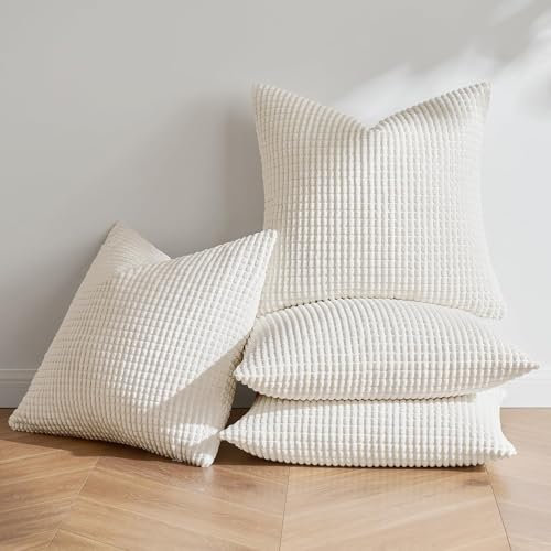 MIULEE Weihnachten 4er Set Kissenbezug Dekorative Kissenbezüge Kordsamt Boho Sofakissen Dekokissen Zierkissen Couchkissen Deko Bezug für Sofa Couch Wohnzimmer Schlafzimmer Büro 40x40 cm Weiß