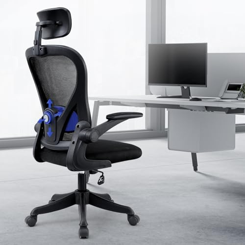 SOSINYA Silla De Oficina Ergonómica,Silla De Escritorio con Reposacabezas Ajustable, Plegable,Soporte Lumbar Ajustable,Silla Giratoria De Malla 360°,hasta 120Kg (Negro)