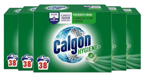 Calgon Hygiene Plus Washing Machine Cleaner & Limescale Remover, Water Softener Tablets, 38 Tablets, Pack of 5 (Total 190 Tabs)