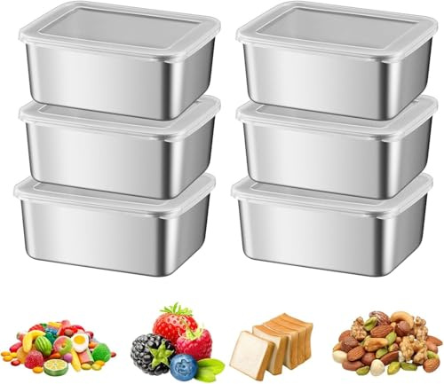 Refein 6pcs Stainless Steel Food Containers with Lids | 650ml Meal Prep Containers Reusable Leakproof Metal Lunch Box for Food Storage, Oven Freezer Dishwasher Safe