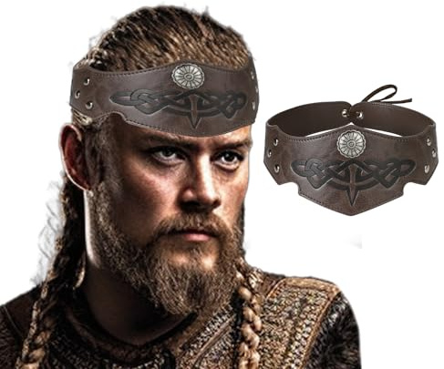Wikinger Leder Stirnband Mittelalter Kopfbedeckung Retro Stirnband Verstellbar Pirat Geprägt Kopfschmuck Halloween Verkleidung Zubehör LARP Wikinger Barbar Cosplay Kostüm Renaissance Vintage
