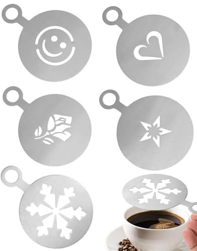 WINXMIN 5 st kaffestenciler av rostfritt stål, kaffe-dekorationsmallar cappuccino stenciler kaffe stenciler kaffe latte typ stenciler tårtstencil