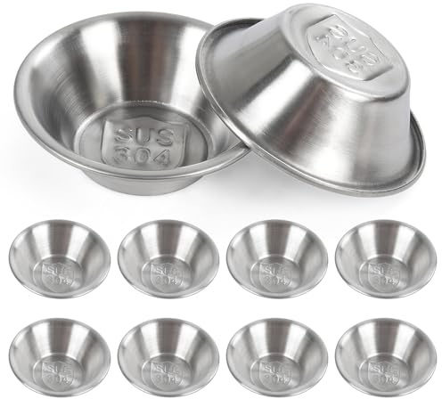 Dalababa 10 ciotole piccole in acciaio inox per salse, mini stampi per crostate di uova, pirottini, condimenti per sushi, snack, profondità 2 cm, argento