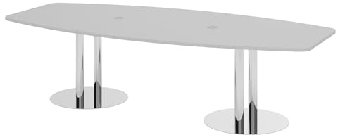 Bümö Konferenztisch oval 280x130 cm großer Besprechungstisch in grau, Besprechungstisch mit Chromsäulen, Meetingtisch für 10 Personen, XXL-Tisch für Besprechungsraum & Meeting