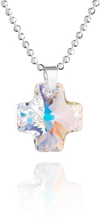 fish Collier Enfant Avec Pendentif Croix En Argent 925 Et Cristal