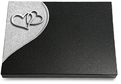 MEMORUM Grabmale Grabtafel, Grabplatte, Grabstein, Grabkissen, Urnengrabstein, Liegegrabstein Modell Folio 40 x 30 x 3-4 cm Indisch-Black-Granit, poliert inkl. Gravur (Aluminium-Ornament Herzen)