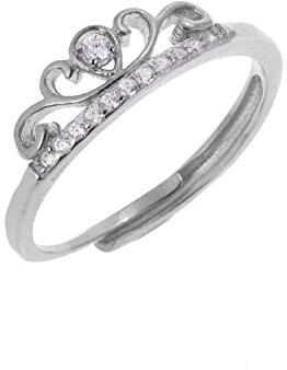 jewellerybox Sterlingsilber Tiara Krone Klar CZ Kristall Einstellbarer Ring