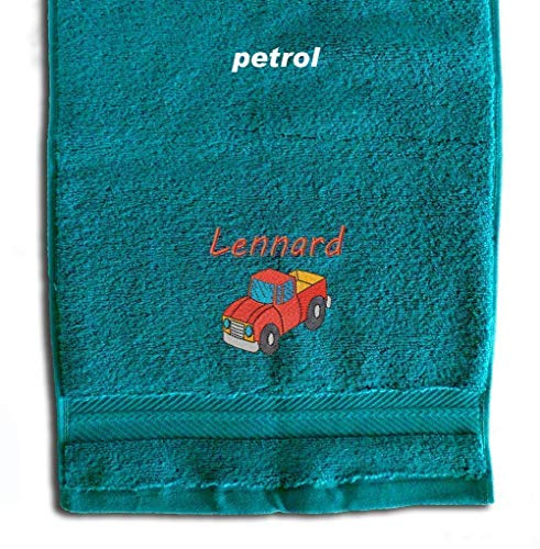 Besticktes Gästehandtuch Kinderhandtuch mit Kipplastwagen und Name | Handtuch in mehreren Farben mit verschiedenen Stickmotiven