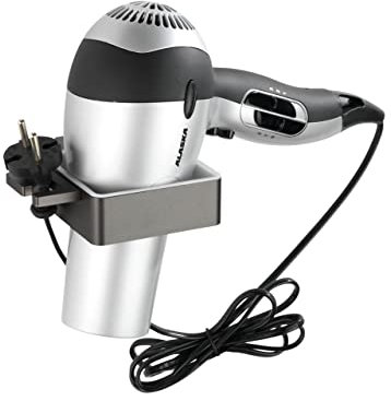 WENKO Soporte para secador Montella - Soporte mural para secador de pelo para atornillar, inoxidable, Aluminio, 12 x 3 x 12 cm, Antracita