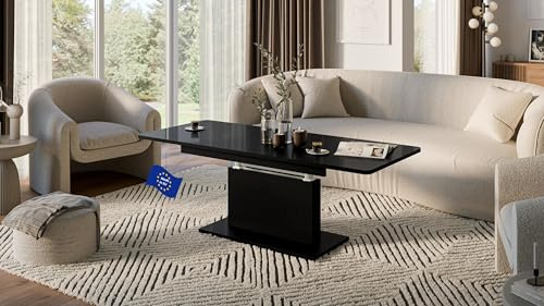 DC-1 Couchtisch ausziehbar höhenverstellbar 126/168cm in Schwarz Hochglanz modern vielseitig Wohnzimmertisch Esstisch Beistelltisch Sofatisch platzsparend hochwertig Wohnzimmer coffee table
