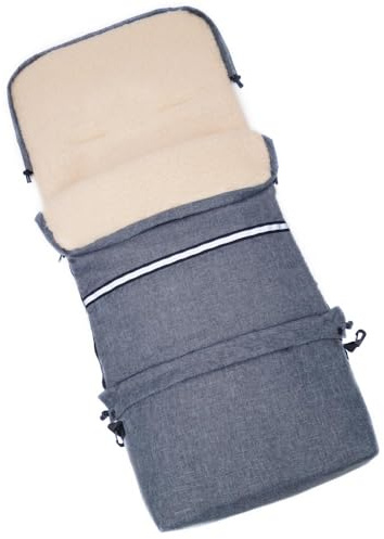 Baby-Joy Fußsack FINN 110 cm aus Lammwolle und Polyester für Kinderwagen und Buggy, 4in1 Thermofußsack, Kaputze, Krabbeldecke, Tasche | Farbe: L99 Dunkelgrau Meliert