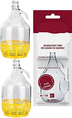lilawelt24 2 STÜCK 5L GLASBALLON mit BÜGELVERSCHLUSS + Schwefelpulver Weinballon GÄRBALLON GLASFLASCHE Flasche Gallone Leere Glasflasche zum Befüllen
