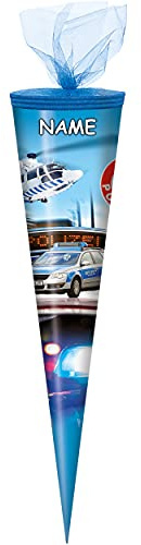 alles-meine.de GmbH Schultüte Größe + Motiv wählbar inkl. Name - rund - Zuckertüte - Tüllabschluß - Junge - Polizei Auto Fahrzeug Polizist Hubschrauber Helikopter Polizeiauto..