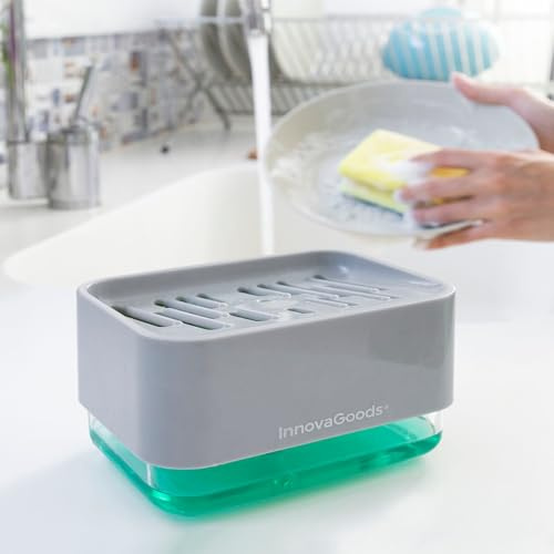 InnovaGoods® Dispensador de jabón 2 en 1 para fregadero Pushoap, ahorra jabón y es muy fácil de usar, con función de jabón líquido y espuma, diseño compacto, ideal para la cocina y el baño