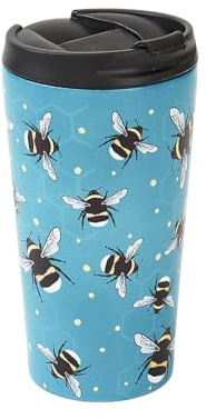 ECO CHIC Reusable Thermal Coffee Cup Stainless Steel Leakproof Insulated 330ml Travel Mug (Bumble Bees Blue)