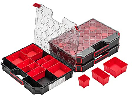 3x Modulierter Sortimentskasten Kleinteilemagazin – 284 x 390 x 60 mm - Sortierkasten mit Transparent Deckel Sortierkoffer Werkzeugbox Sortimentskoffer