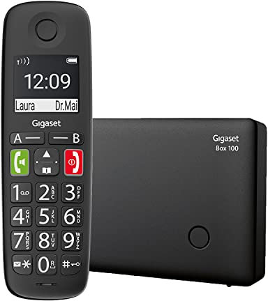Gigaset E290HX & Box100 - DECT-Mobilteil mit Ladeschale -Senioren-Telefon mit großen Tasten - Basis unterstützt bis zu 6 Mobilteile - für den Telefonanschluss, schwarz