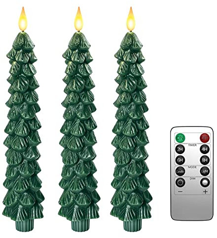 PChero LED Tapered Candles with Remote Control, 3pcs Battery Operated LED Flameless Christmas Tree Taper Candles Flickering for Home Xmas Room Table Decorations